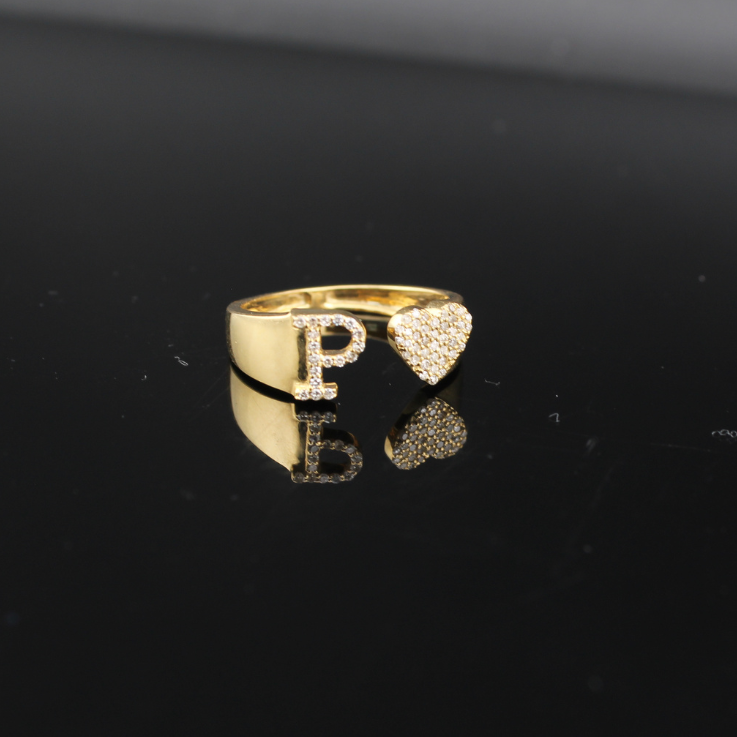 Real 10K Gold Diamond Initial Rings (Multiple Letters) - Adjustable