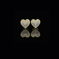 Real 10K Yellow Gold Diamond Heart Earrings