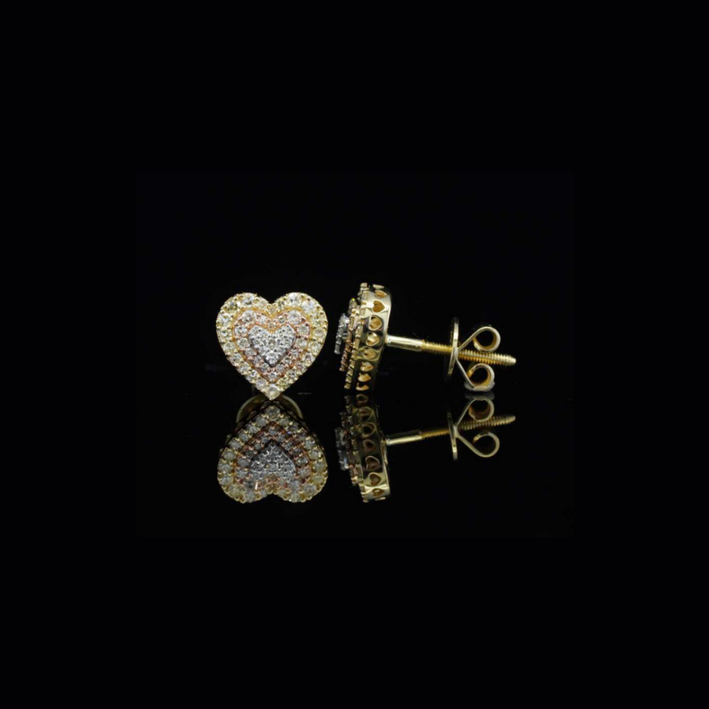 Real 10K Yellow Gold Diamond Heart Earrings