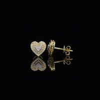 Real 10K Yellow Gold Diamond Heart Earrings