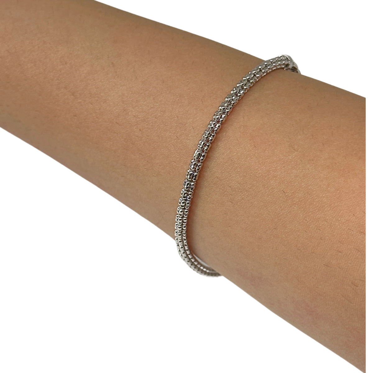 Pulsera de oro blanco de 10K auténtico con corte de diamante