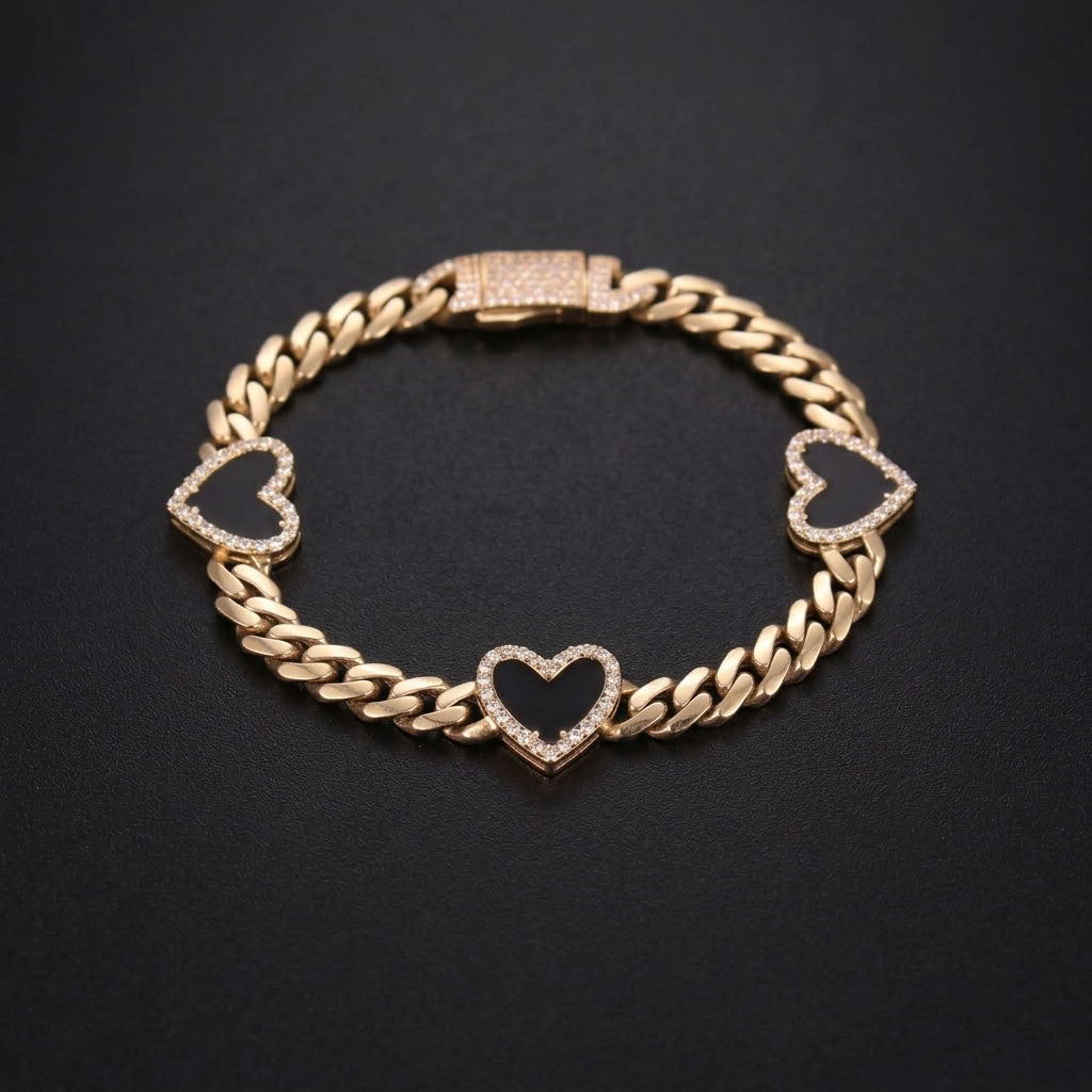 10K CZ Heart Bracelet 8.6g 7in YG 5.5mm
