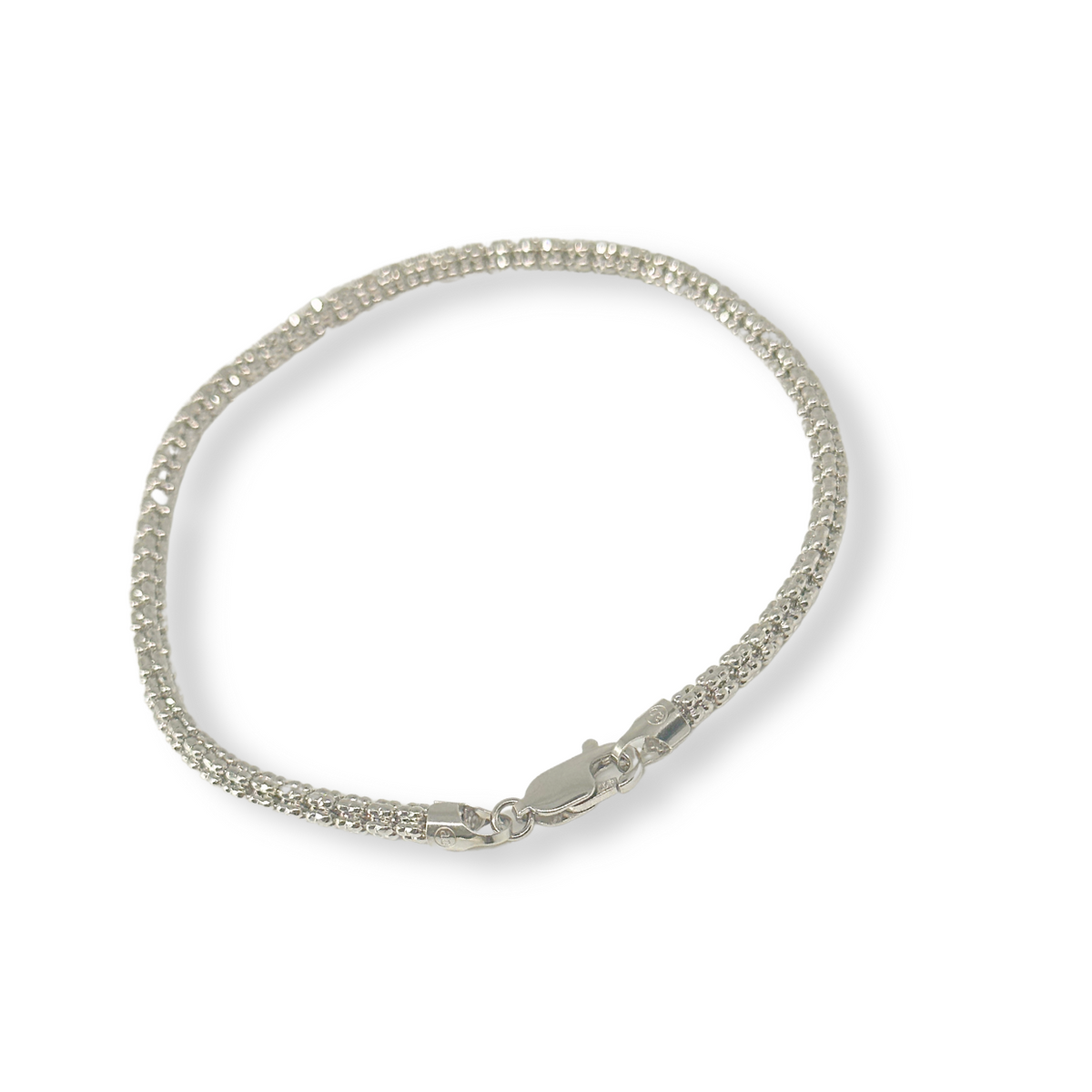 Pulsera de oro blanco de 10K auténtico con corte de diamante