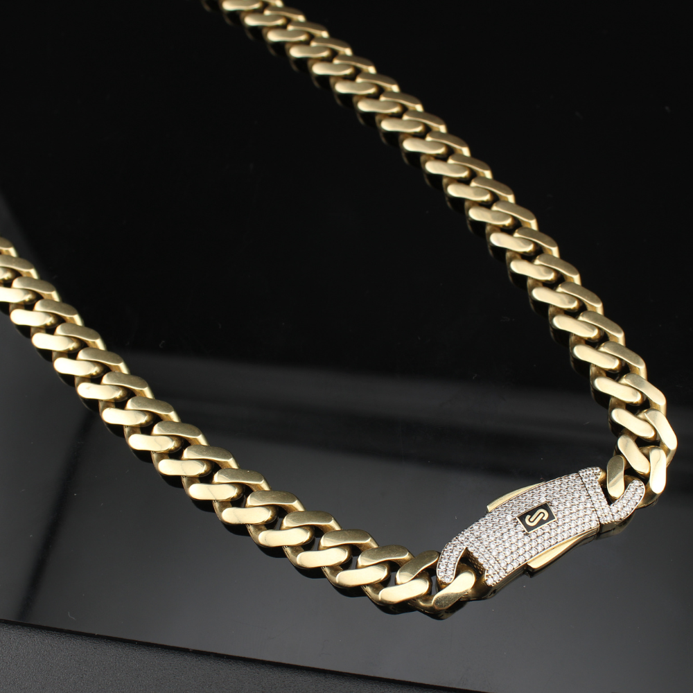 Cadena cubana Mónaco de oro de 14 quilates auténtico