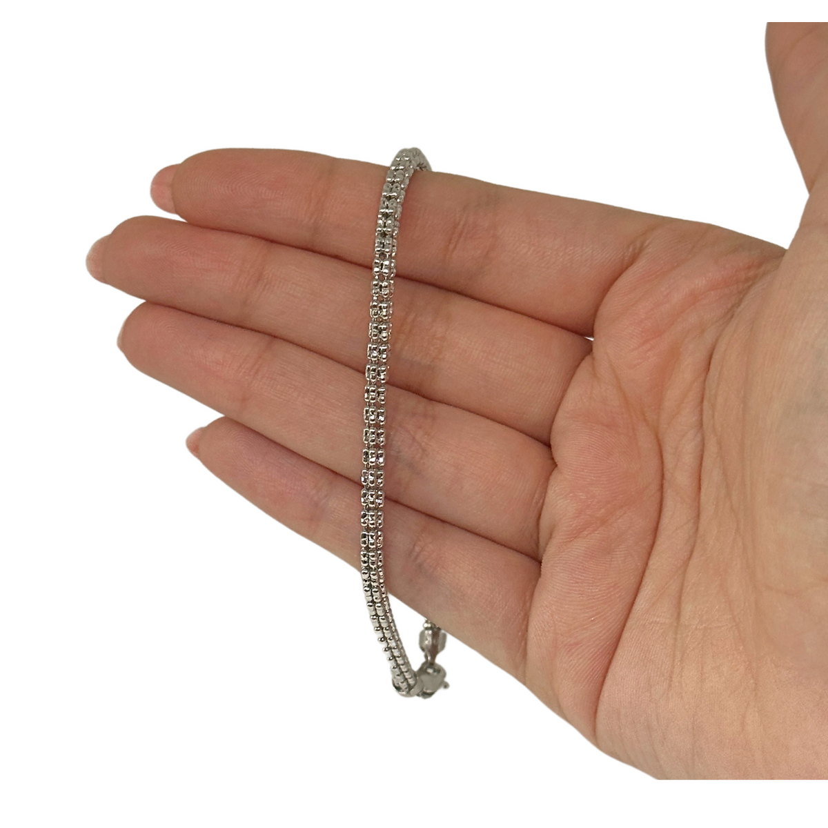 Pulsera de oro blanco de 10K auténtico con corte de diamante