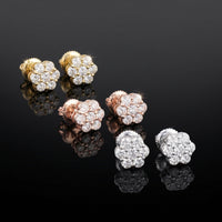 Pendientes de flor de diamante de oro de 10K auténtico 0,76 CTW