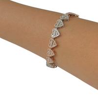 Pulsera de corazón de diamante de oro tricolor de 10K auténtico