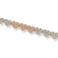 Pulsera de corazón de diamante de oro tricolor de 10K auténtico