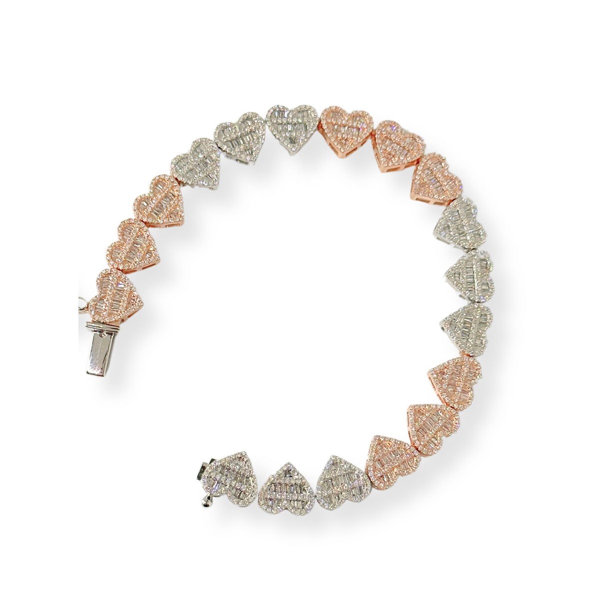 Pulsera de corazón de diamante de oro tricolor de 10K auténtico
