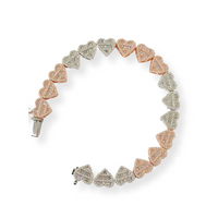 Pulsera de corazón de diamante de oro tricolor de 10K auténtico