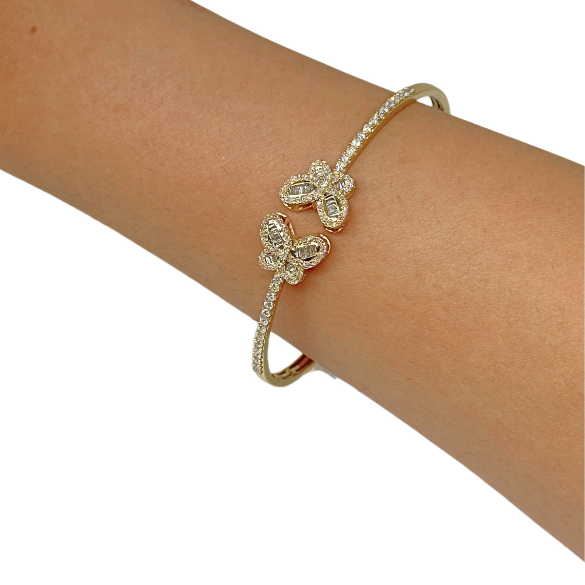 Brazalete de mariposa de oro de 10 quilates con diamantes auténticos