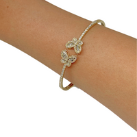 Brazalete de mariposa de oro de 10 quilates con diamantes auténticos