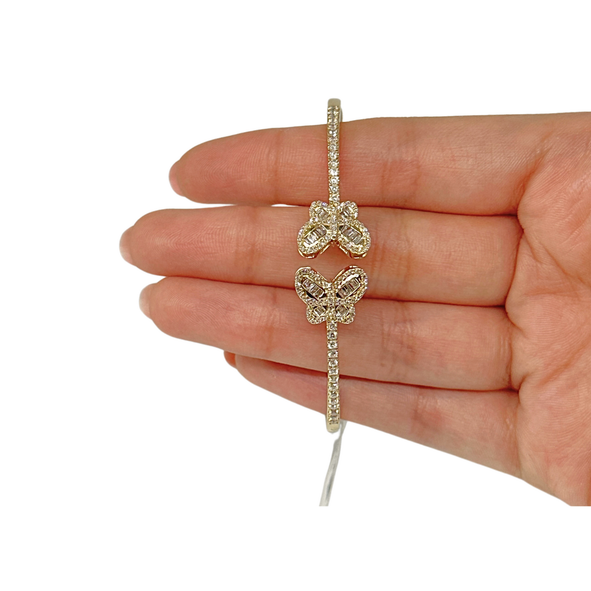 Brazalete de mariposa de oro de 10 quilates con diamantes auténticos