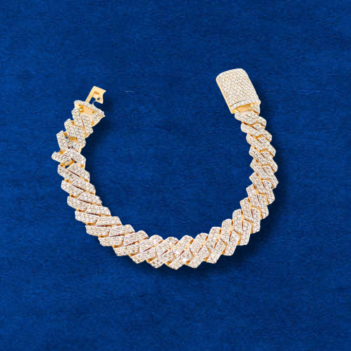 Pulsera de eslabones cubanos con diamantes de oro auténtico de 10 quilates y 6,8 quilates de peso total