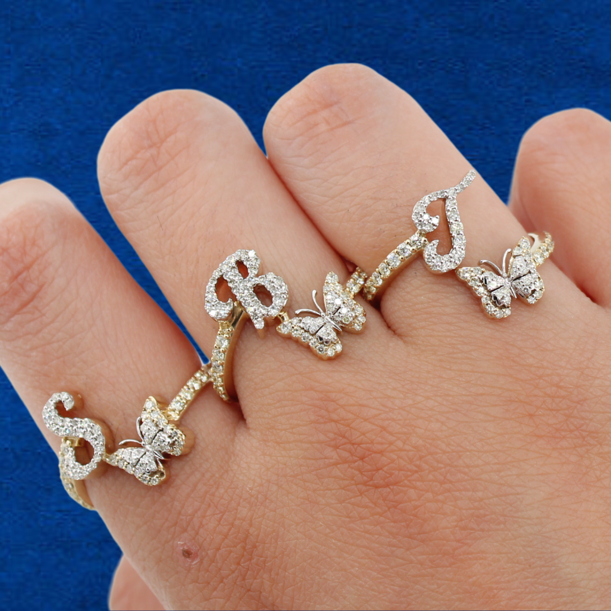 Anillos con inicial de diamante de oro de 10 quilates auténticos