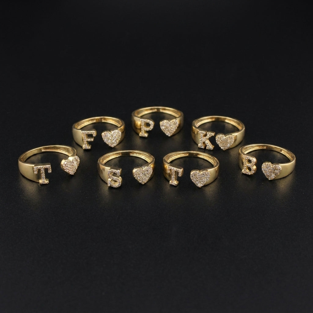 Real 10K Gold Diamond Initial Rings (Multiple Letters) - Adjustable