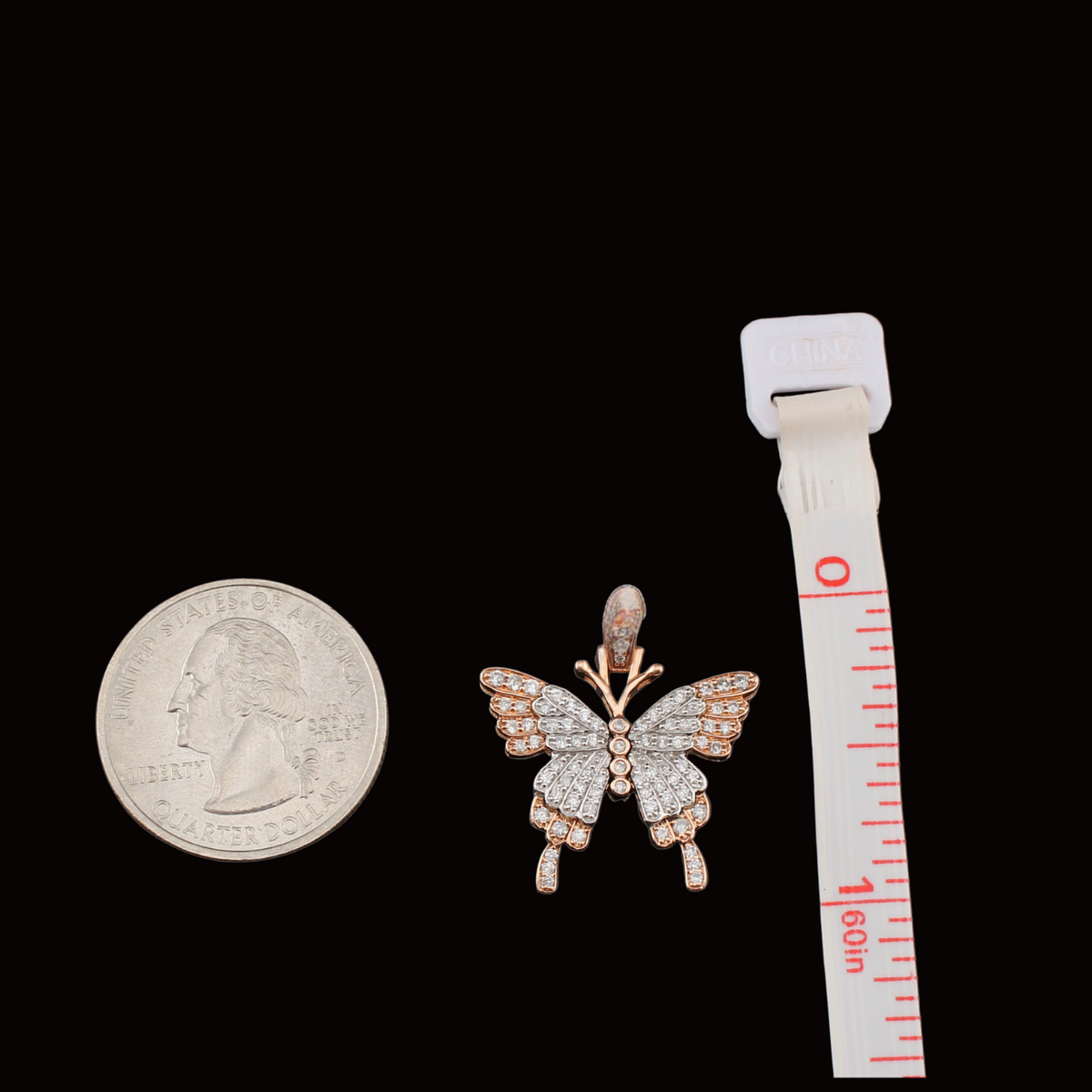 Real 10K Rose Gold Diamond Butterfly Pendant