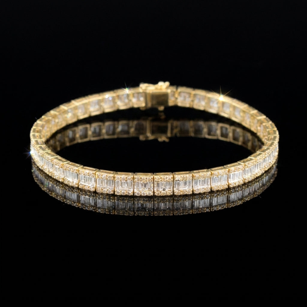 Pulsera de Baguette de Diamantes de Oro de 10K auténtico 3.6 CTW
