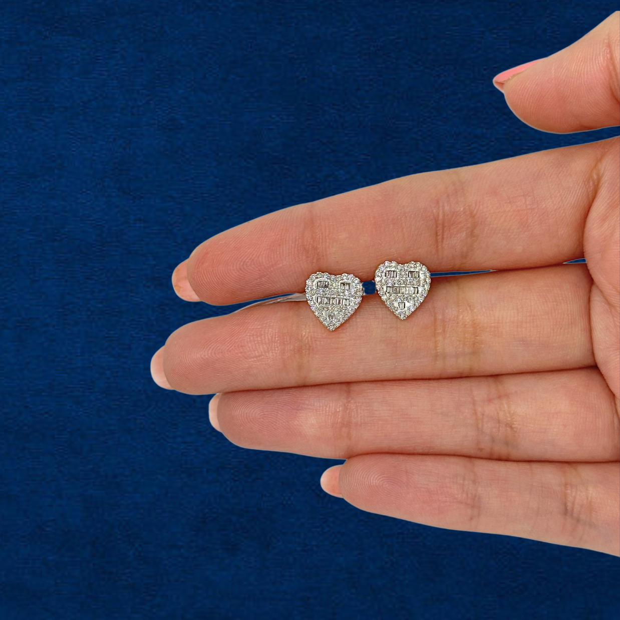 10K Real Diamond Heart Studs Yellow Gold