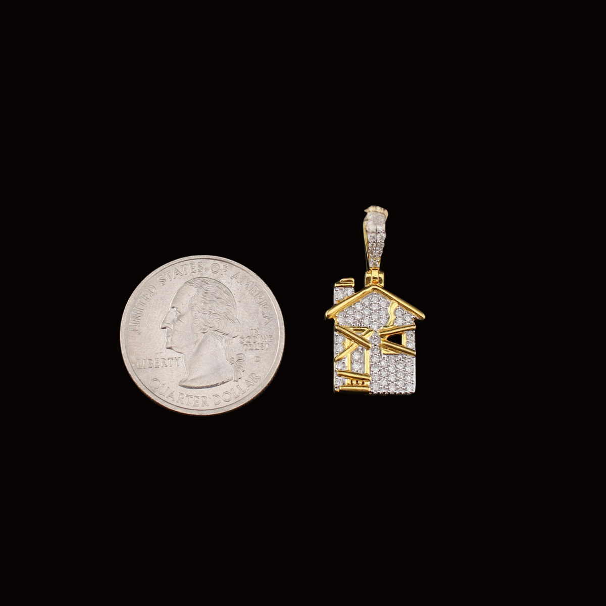 Colgante de oro de 10K auténtico con diseño de casa "Trap House" y diamantes