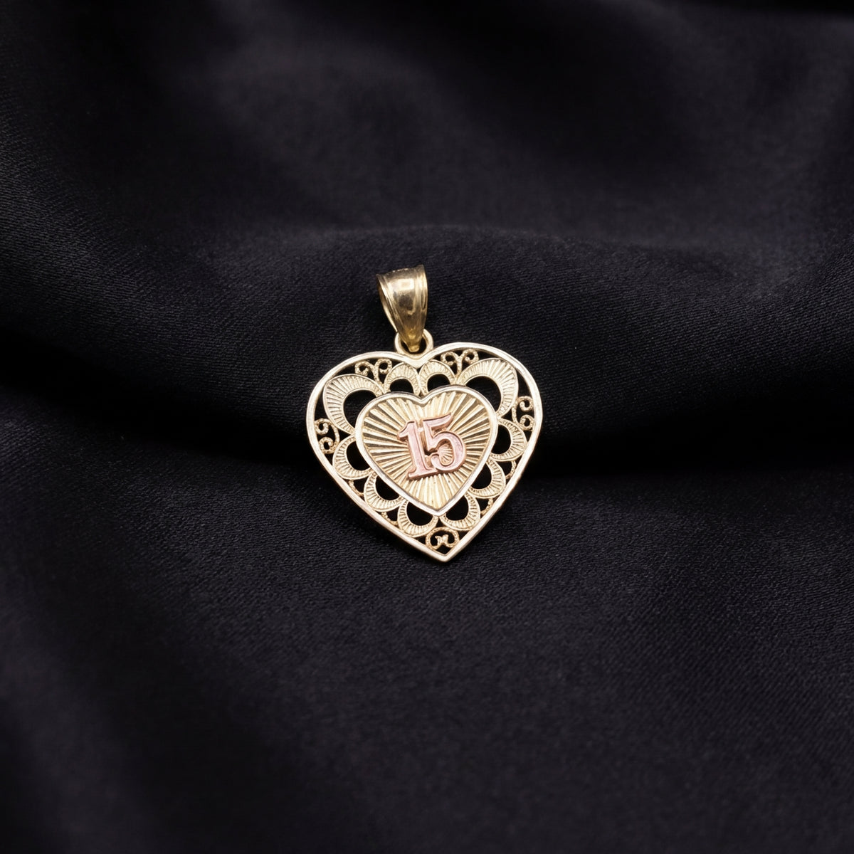 Real 10K Gold 15th Quince Heart Pendant