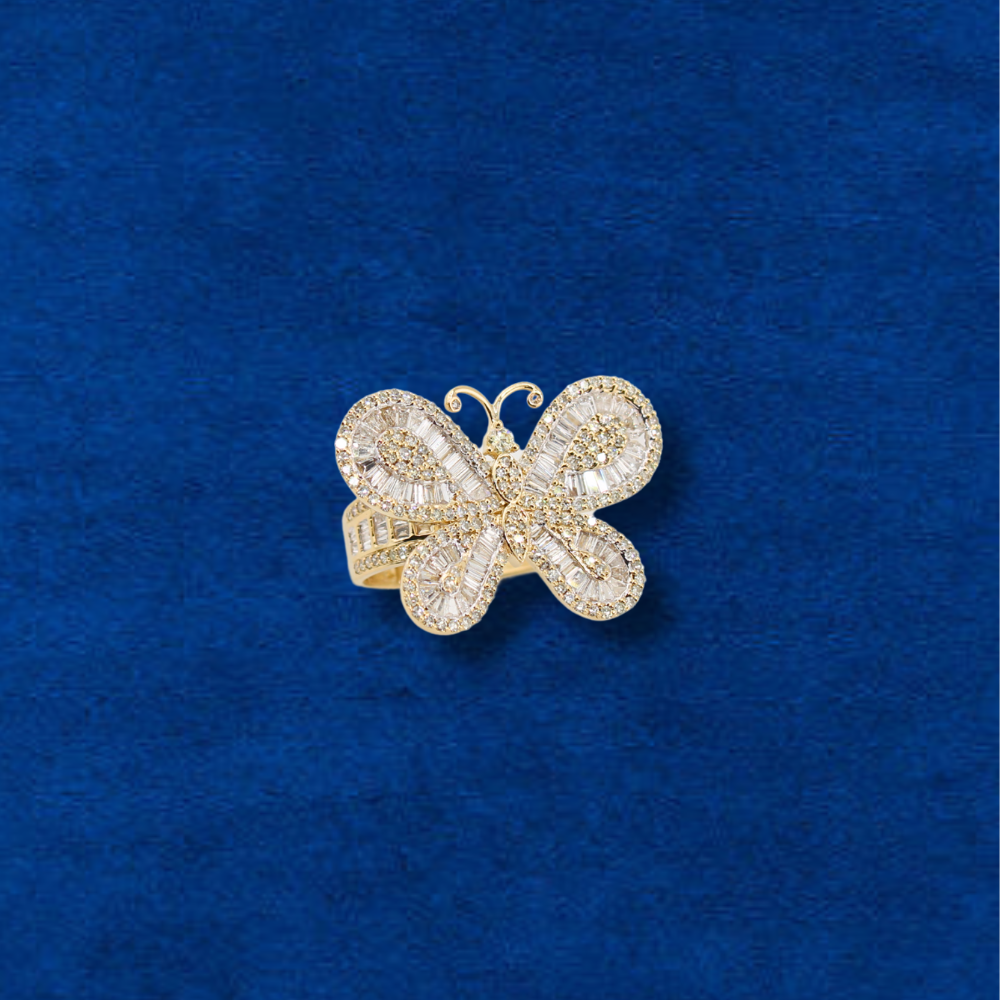 Anillo de mariposa de oro de 10K y diamantes reales