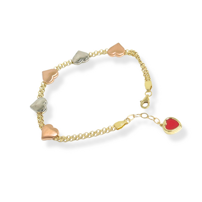 14K Tri Color Heart Bracelet