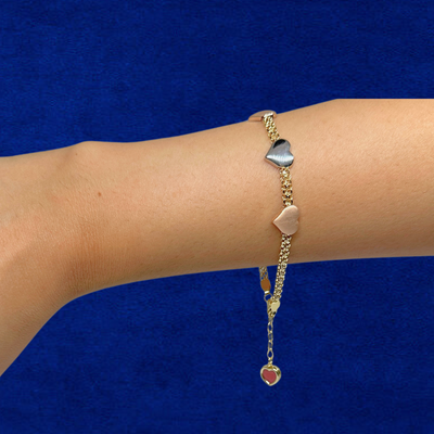 14K Tri Color Heart Bracelet