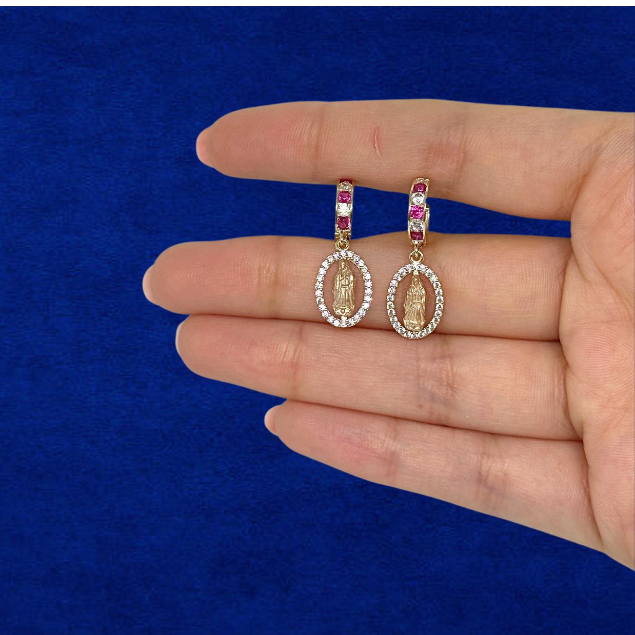 14K Virgin Mary Drop Huggies