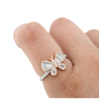 10K Diamond Butterfly Ring Two Tone