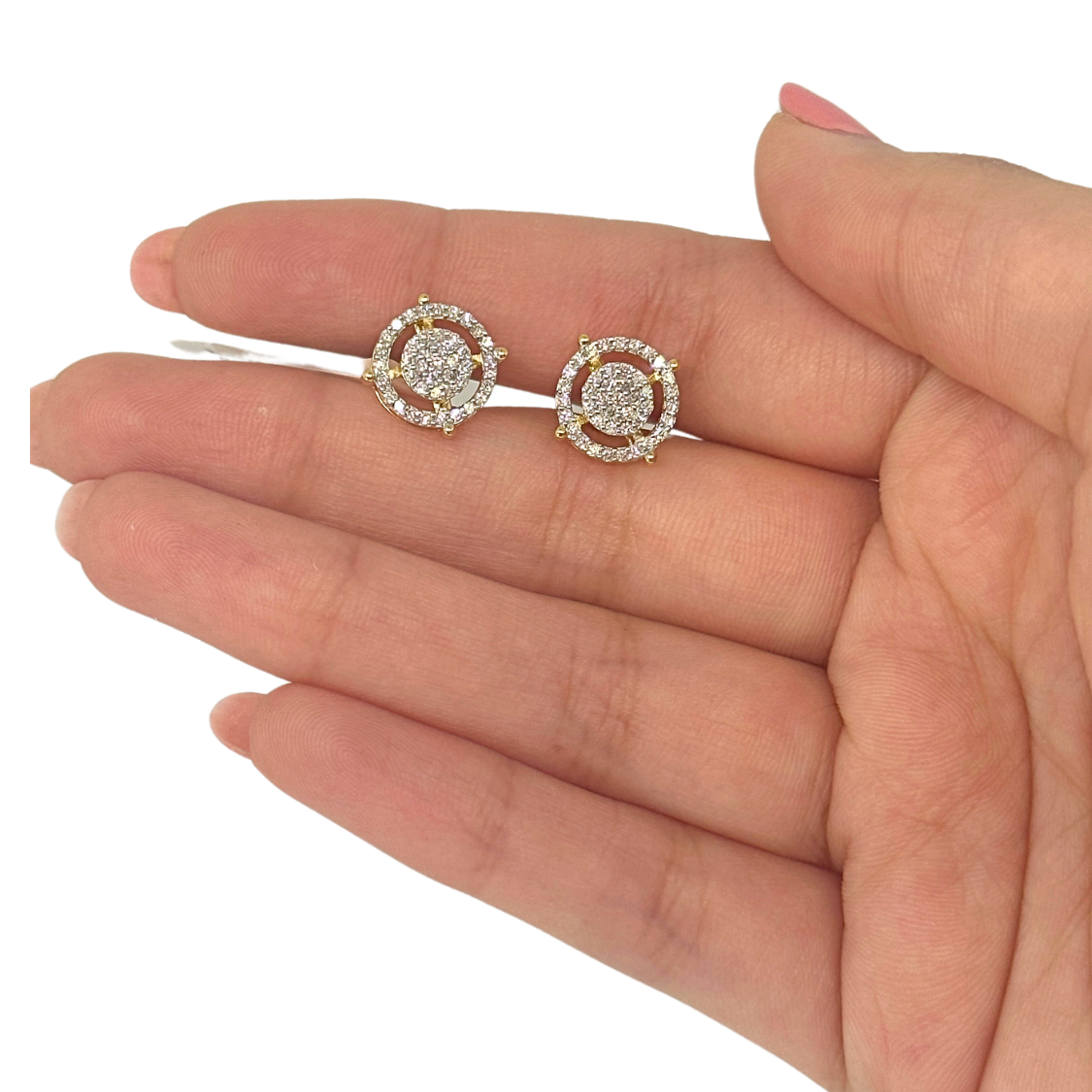 10K Diamond Round Design Studs