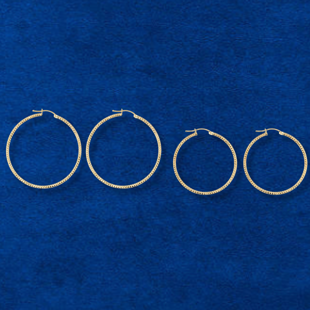 14K Diamond Cut Gold Hoops