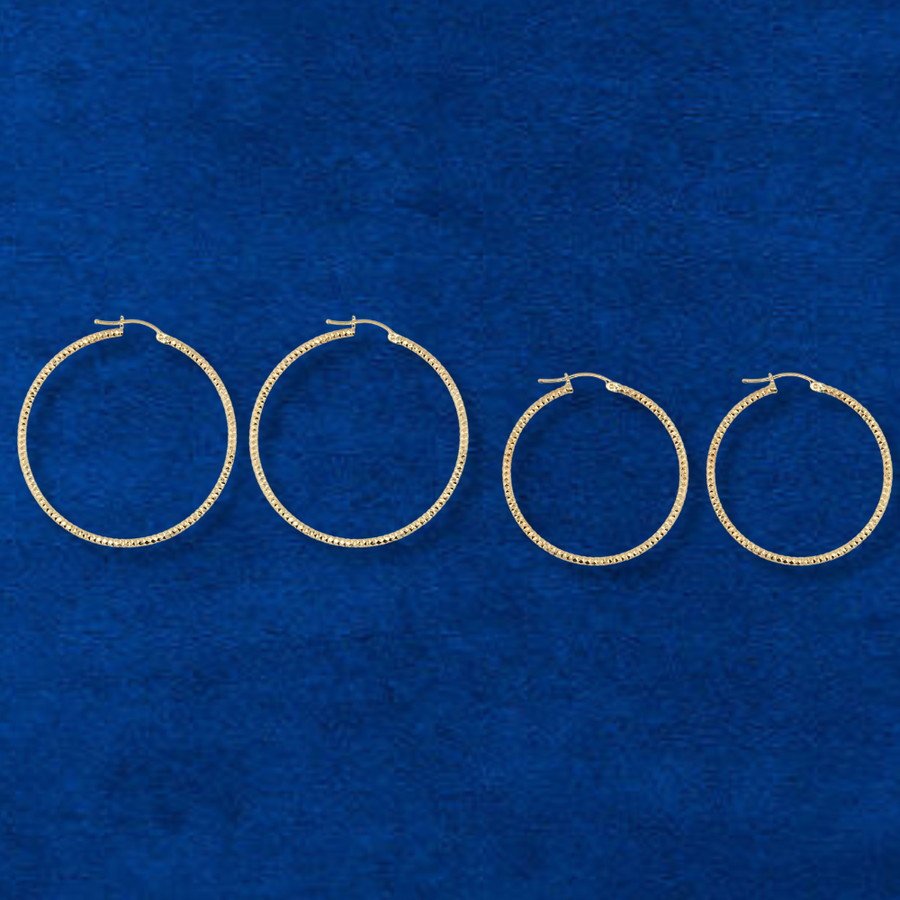 14K Diamond Cut Gold Hoops