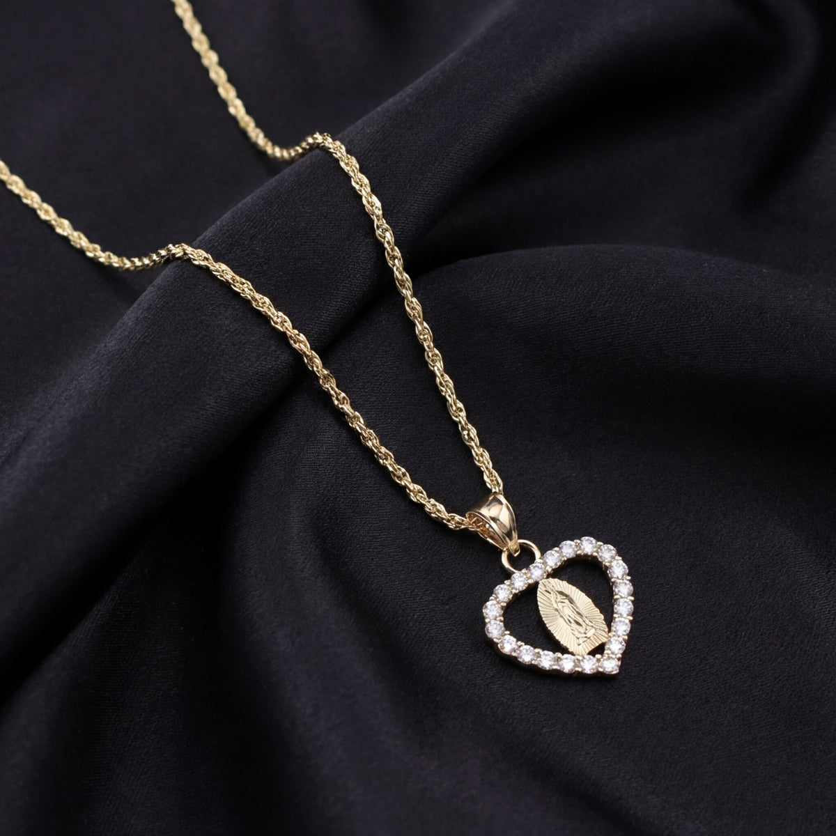 Real 10K Gold Heart Virgin Mary Pendant