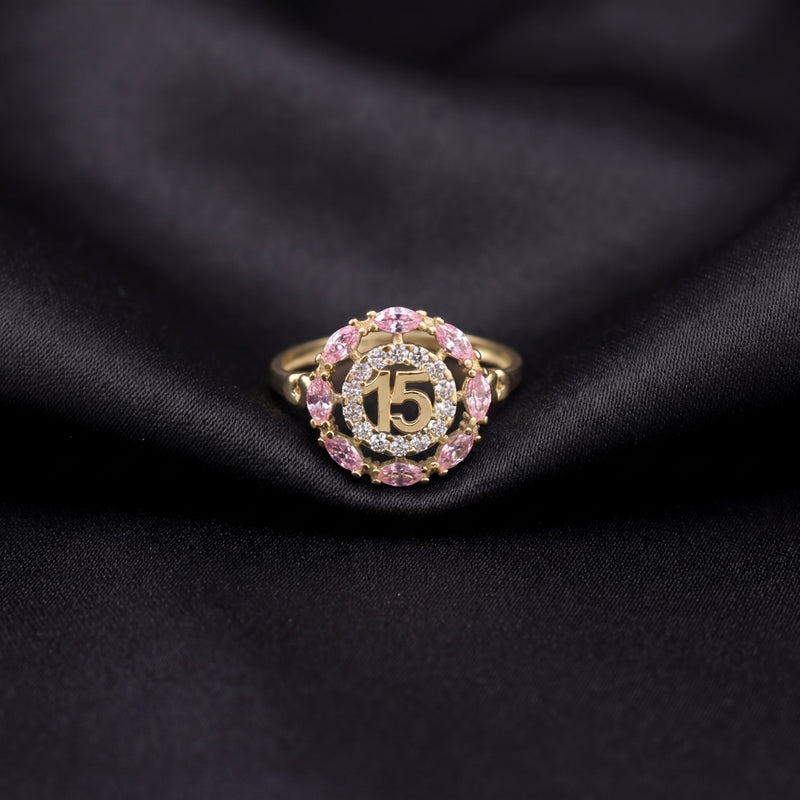 Real 14K Gold Pink 15 Anos Quinceañera Ring