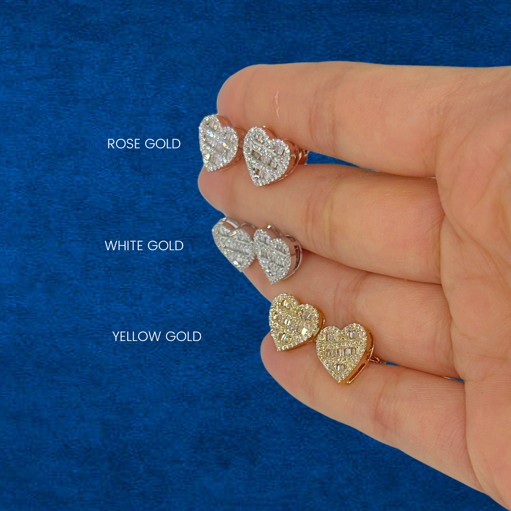 Pendientes de corazón de oro de 10K con diamantes auténticos (medianos)