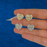 Pendientes de corazón de diamante de oro de 10K auténtico (grandes)