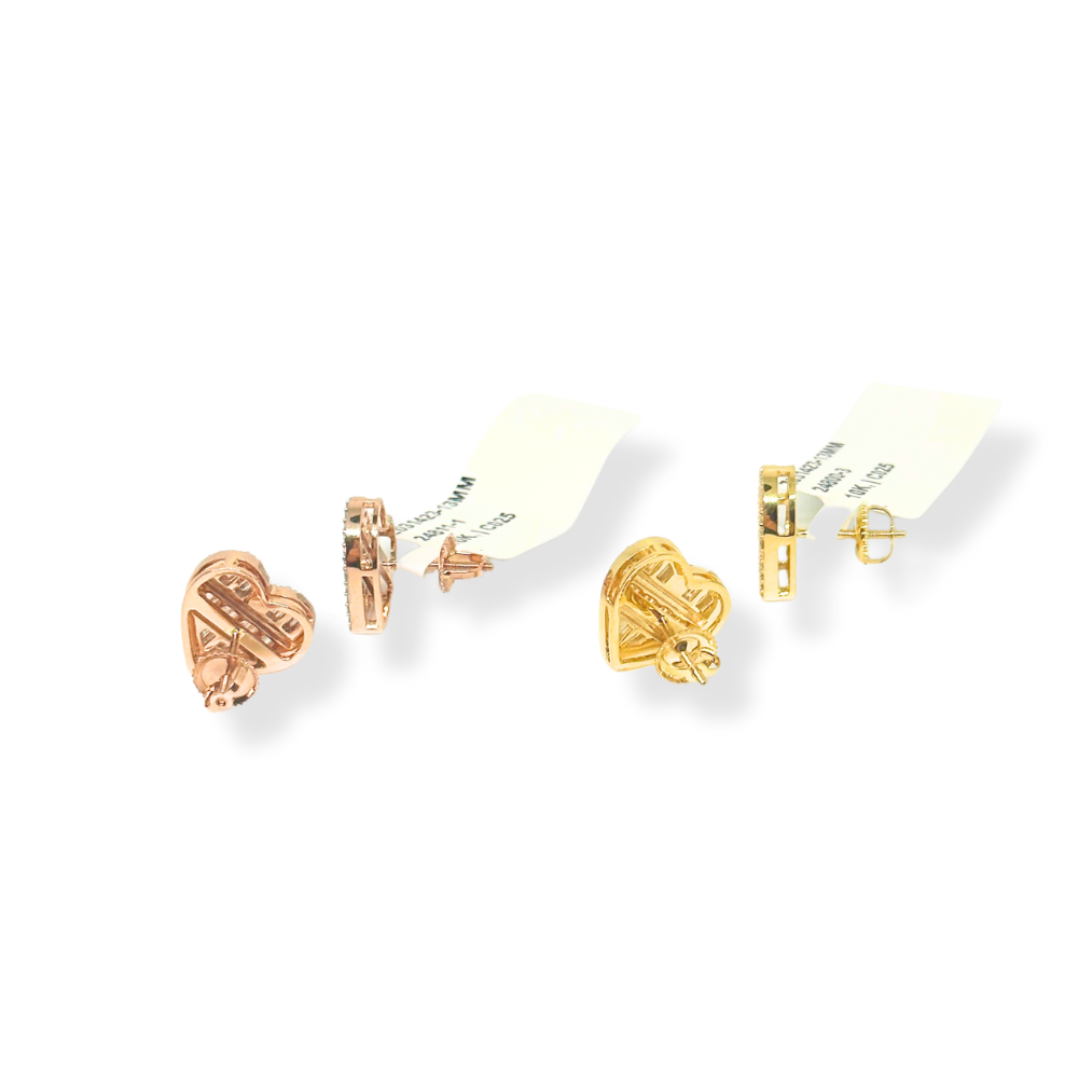 Pendientes de corazón de diamante de oro de 10K auténtico (grandes)