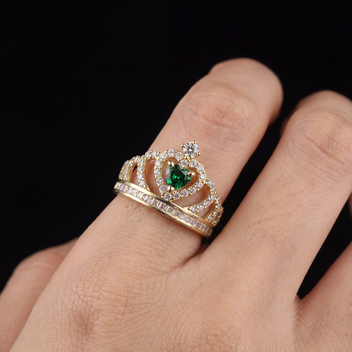 Real Gold 14K Tiara Green Stone Ring
