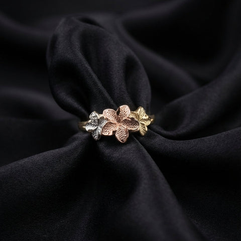 Real 10K Gold Flower Hibiscus Ring TriTone