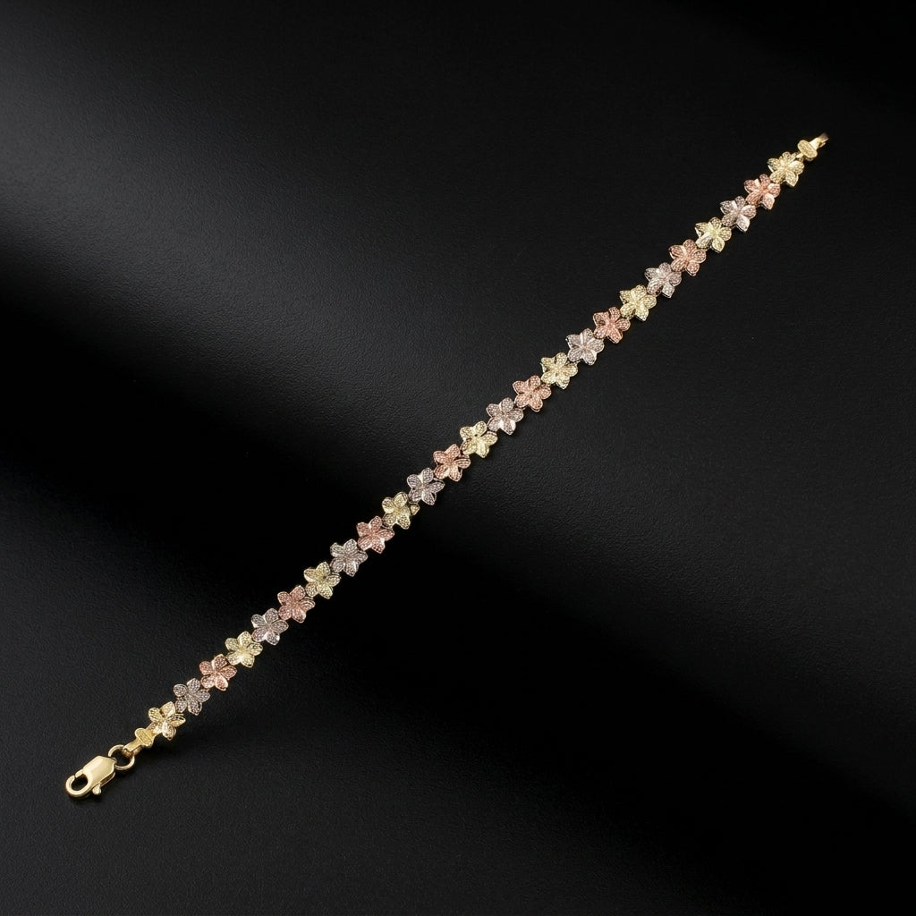 10K Gold TriColor Flower Hibiscus Bracelet