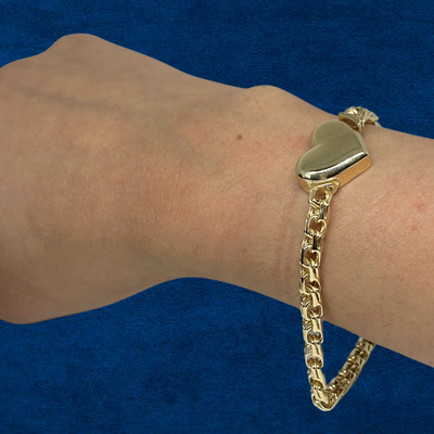 10k Gold Heart Cuban Bracelet