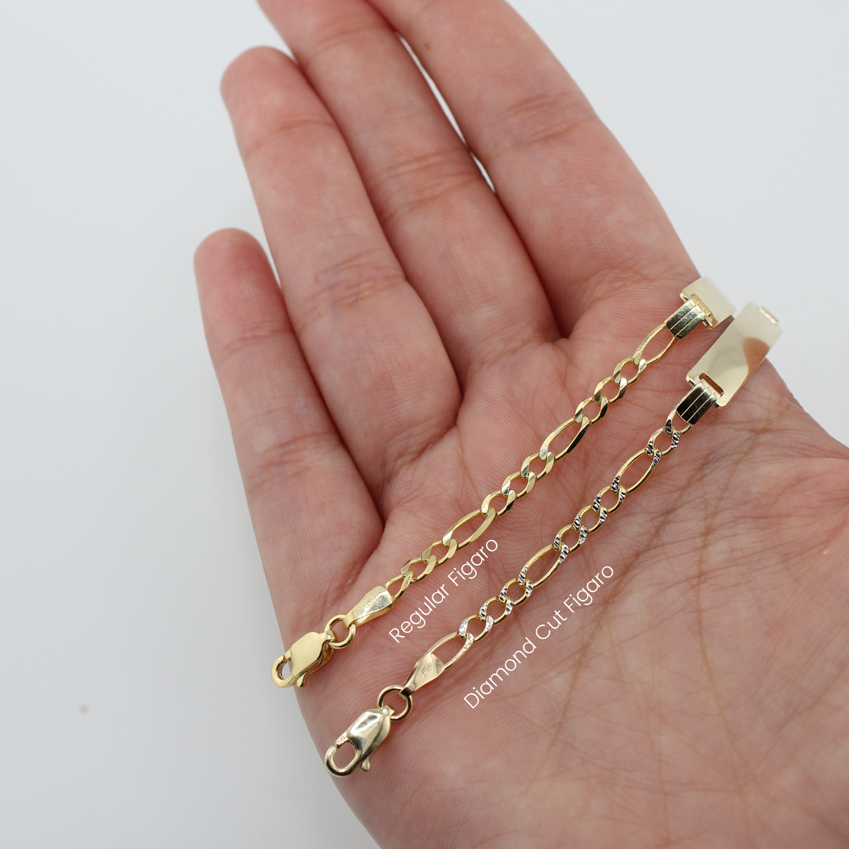 Pulsera de bebé de oro de 10K real Figaro ID