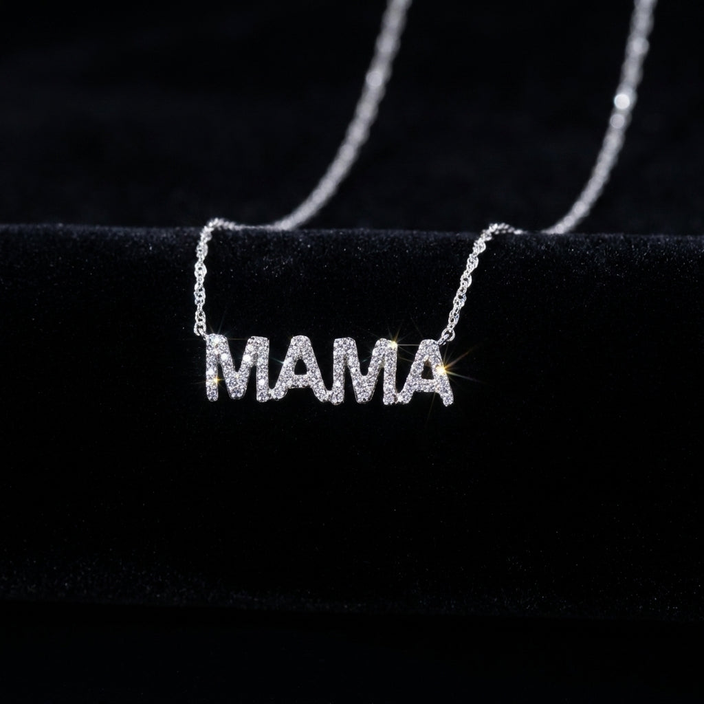 Collar "MAMÁ" con diamantes de oro auténtico de 10 quilates