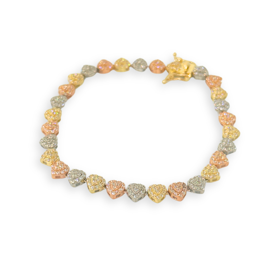 14K Tri Color Heart Dazzled Bracelet