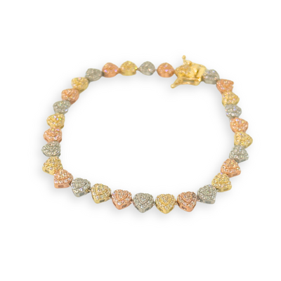 14K Tri Color Heart Dazzled Bracelet