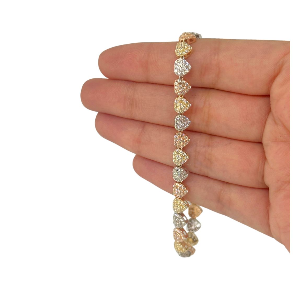 Pulsera de Corazón de Oro Tricolor de 14K Auténtico