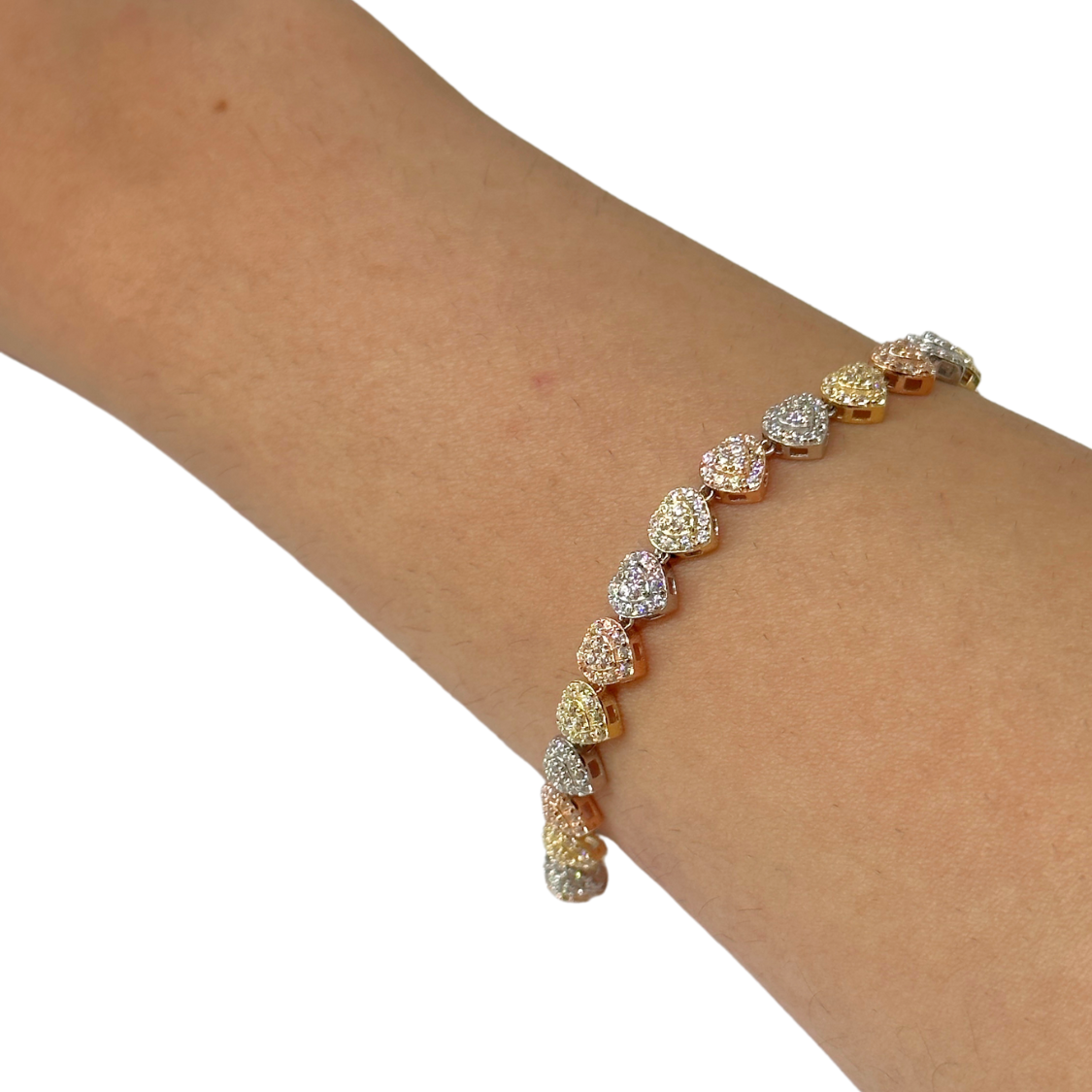 14K Tri Color Heart Dazzled Bracelet