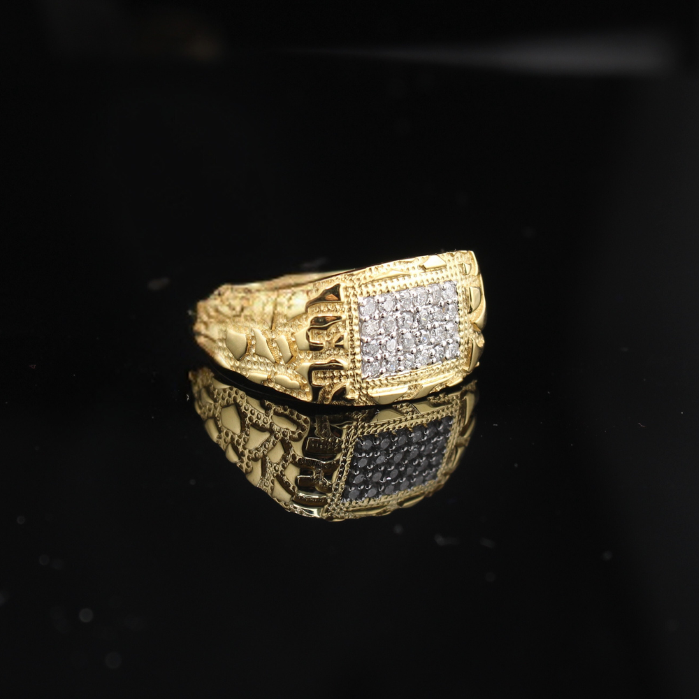 Real 10K Gold Diamond Mens Nugget Ring