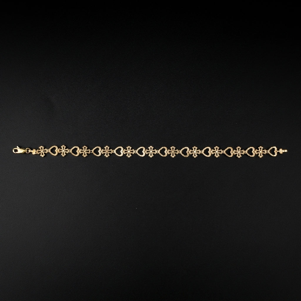 Real 10K Gold Nugget Bracelet Heart & Cross